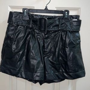 Black Leather Look Shorts